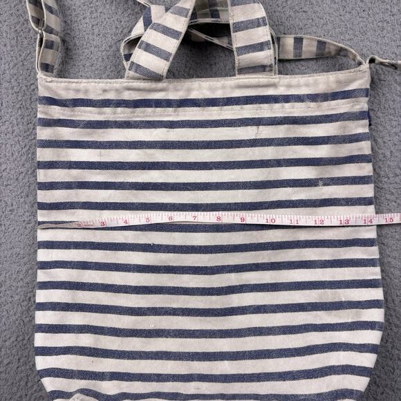 Baggu Tote Bag White Canvas Double Handle Nautical Sailor Stripe Shoulder - Picture 16 of 16